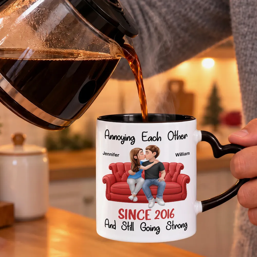 Christmas,Gift For Couples,Old Couples,Romantic,Vector - Anniversary Gift For Couples - Personalized Annoying Each Other Heart Handle Accent Mug