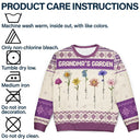 Gift For Grandma,Gift For Aunt,Gift For Mother,Happy,Gift For Wife,Gift For Yourself,Gift For Women - Knitted Effect Birth Flower Grandma's Garden - Personalized Unisex Ugly Sweater