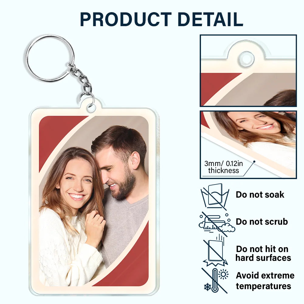 Gift For Couples,Gift For Wife,Gift For Girlfriend,Funny,Gift For Husband - Custom Photo Love You More Reverse Card - Personalized Acrylic Keychain
