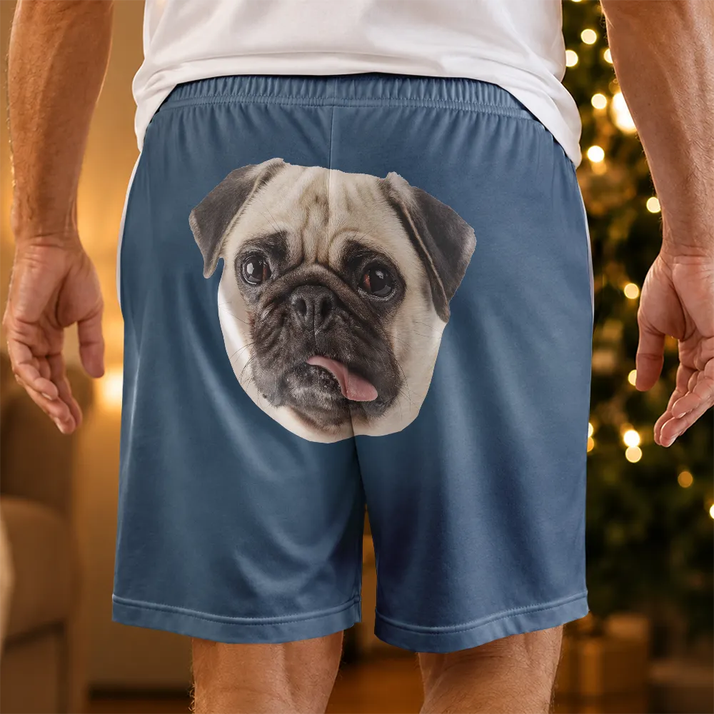 Pet Dad,Gift For Father,Humorous,Custom Photo,Pet Lovers,Cut-Face Photo - Custom Photo Funny Dog Pet Face Gift For Husband Boyfriend - Personalized Casual Shorts