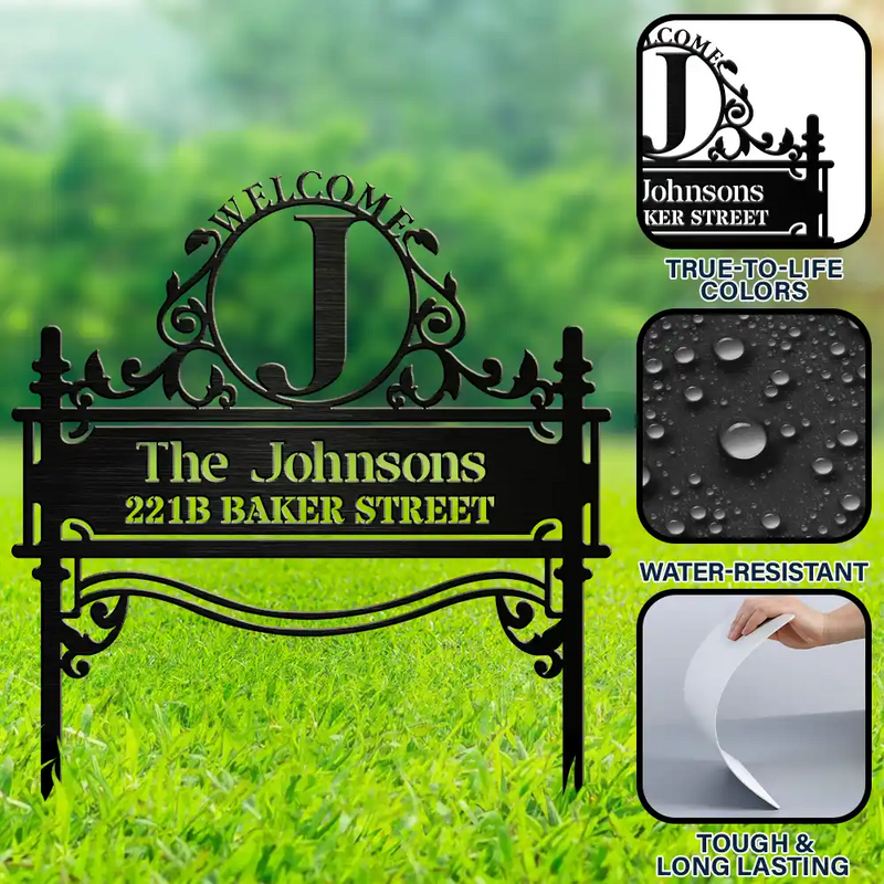 Family,Gardening,Happy,Non-Eng,Icon,Proud - Welcome Family Name Monogram - Personalised Metal Garden Stake