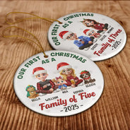 Love,Family,New baby,New Mom,New Dad,Gift For Husband,Gift For Wife,Gift For Couples,Married ,Pregnant Mom - First Christmas As A Family Of Three New Parents 3D - Personalized Circle Ceramic Ornament