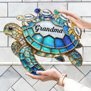Gift For Grandma,Grandma - Grandkids,Gift For Mother,Beach,Happy - Turtle Stained Glass Mum Nanny - Personalised Custom Shaped Wood Sign