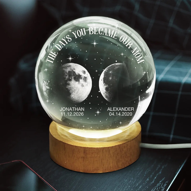 Moon Phase The Days You Became My Mom - Personalized Crystal Globe Lamp