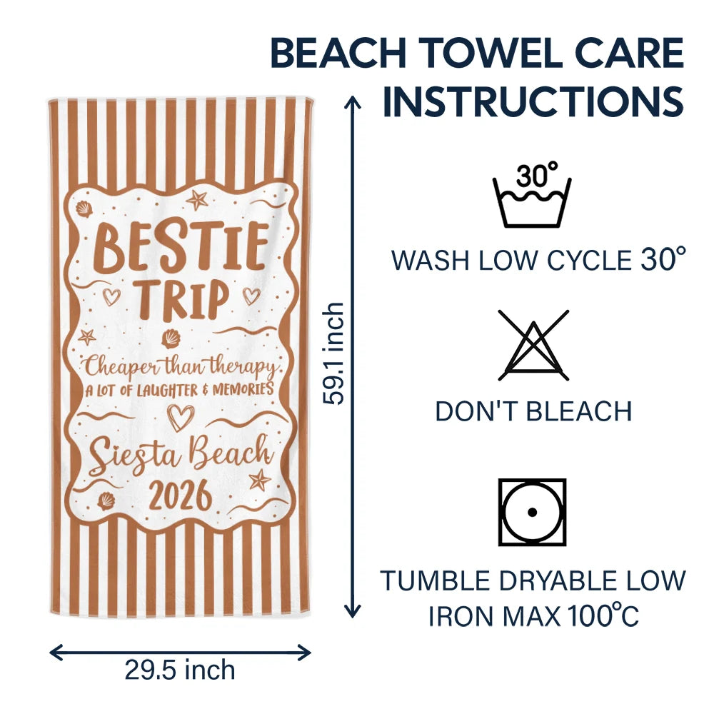 Gift For Bestie,Beach,Family,Happy,Icon - Girls Trip Family Trip On Vacation - Personalized Beach Towel