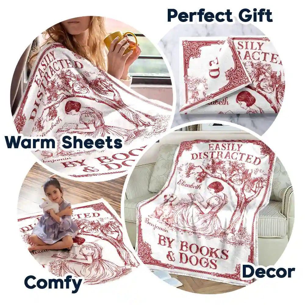 Reading,Dog Lovers,Dog Mom,Cat Lovers,Cat Mom,Gift For Yourself - Once Upon A Time There Was A Girl Loved Books & Dogs Cats - Personalized Fleece Blanket, Sherpa Blanket