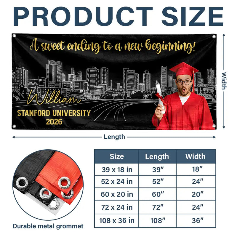 Graduation,Gift For Yourself,Gift For Daughter,Gift For Son,Gift For Bestie,Non-Eng,Photo,Proud - Custom Photo Congrats Grad A Sweet Ending To The New Beginning - Personalized Horizontal Banner