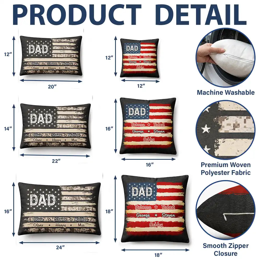 Gift For Father,Gift For Grandpa,Independence Day,Custom Text,Confident - Stars & Stripes US Flag American Dad Grandpa - Personalized Pillow