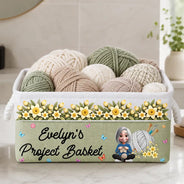 Christmas,Cozy,Crocheting,Gift For Women,Gift For Yourself,Gifts For Her,Icon - Gift For Knitter Crocheter Mom Grandma - Personalized Character & Name Yarn Ball With Birth Flower Storage Basket