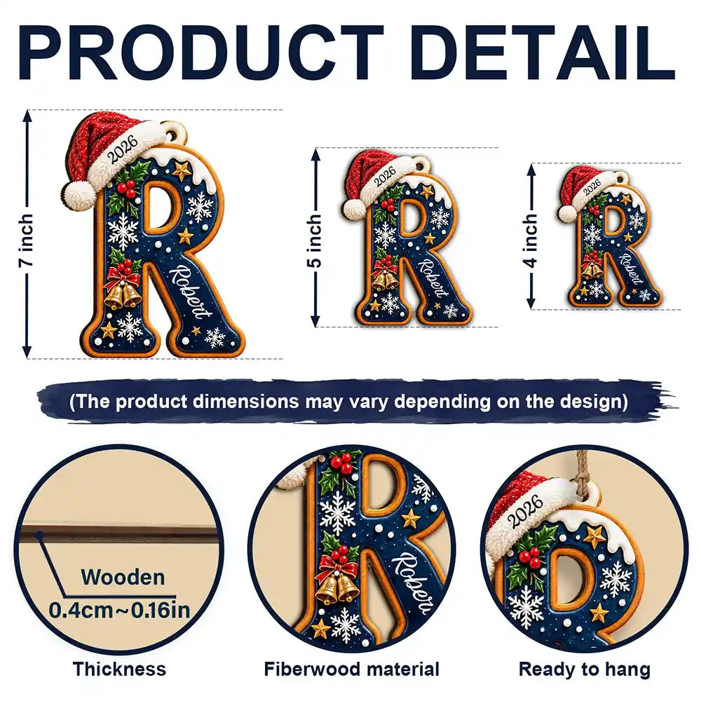 Sentimental,Christmas,Family,Icon - Custom Name Christmas Santa Hat Initial Letter Gift For Family - Personalized Custom Shaped Wooden Ornament