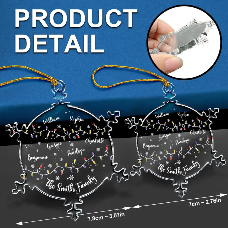 Family, Christmas, Funny - Christmas Family Together With Names And Led Lights - Personalized Snowflakes Shaped Glass Ornament