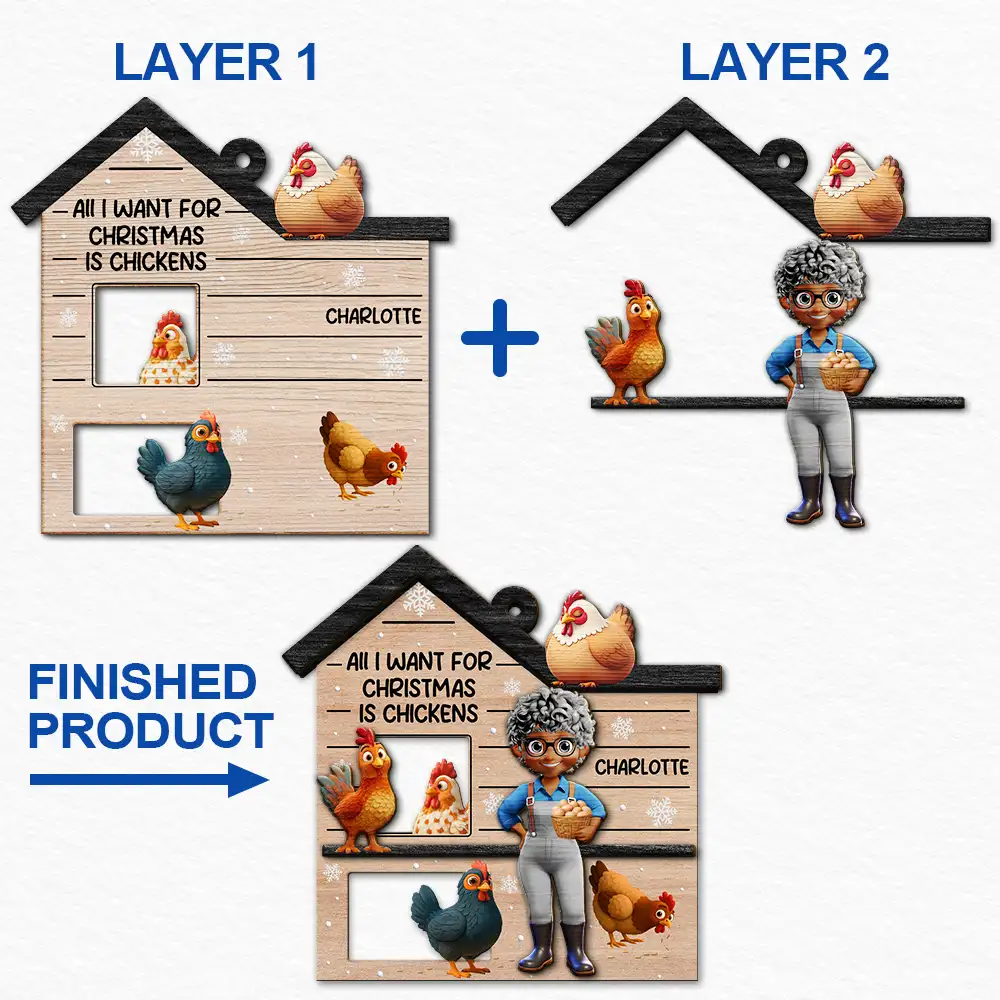 Christmas,Farm,Gift For Yourself,Happy - All I Want for Christmas Is Chickens - Personalized 2-Layered Wooden Ornament