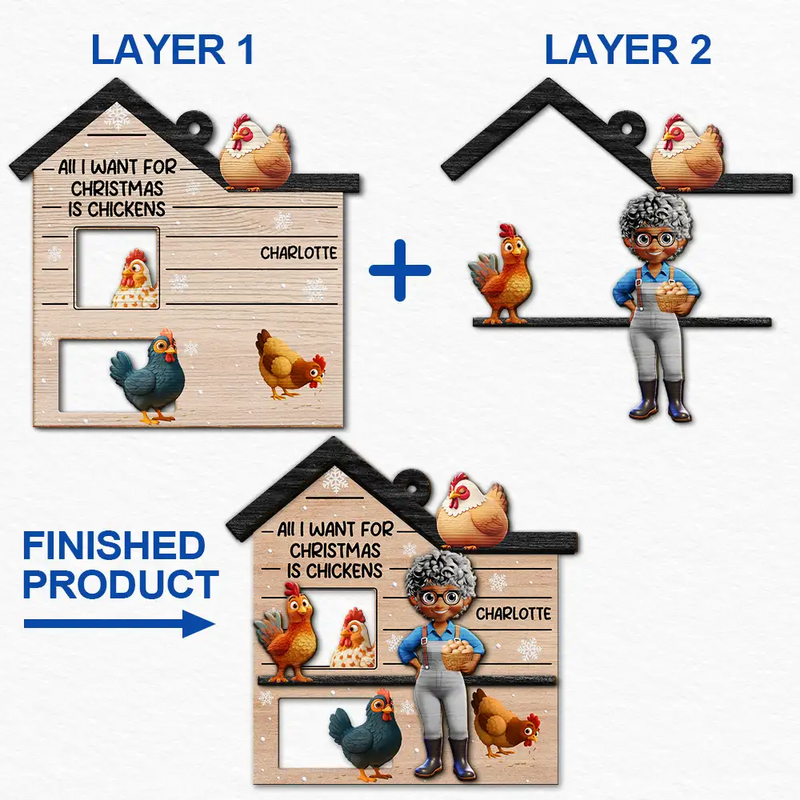 Christmas,Farm,Gift For Yourself,Happy - All I Want for Christmas Is Chickens - Personalized 2-Layered Wooden Ornament