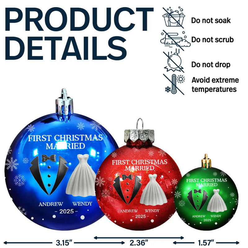 Gift For Couples,Love,Christmas - First Christmas As Married Couples - Personalized Ball Ornament
