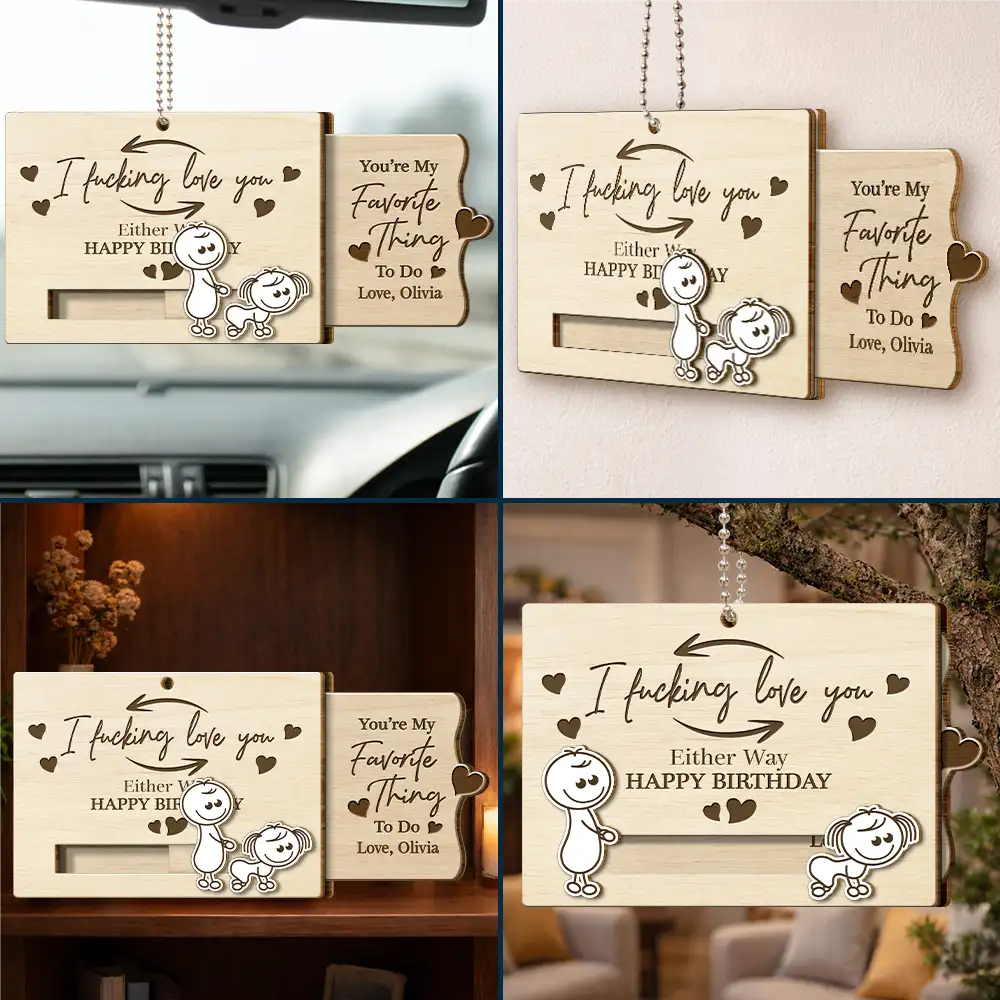 Gift For Couples,Old Couples,Gift For Husband,Gift For Wife,Gift For Boyfriend,Gift For Girlfriend,Love - You're My Favorite Thing To Do Doggy Couple - Personalized Hanging Wooden Slide Card