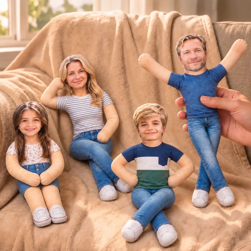 Art Design,Christmas,Custom Photo,Family,Humorous,Photo - Poseable Body Doll - Funny Gift For Family, Mom, Dad, Kid, Pet - Personalized Custom Photo Squishy Toy Poseable Plush Doll