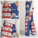 Independence Day,Dog Lovers,Pet Lovers,Cat Lovers,Photo,Proud - Custom Photo Funny Pet Face Pattern Dog Cat US Flag - Personalized Pajama Pants