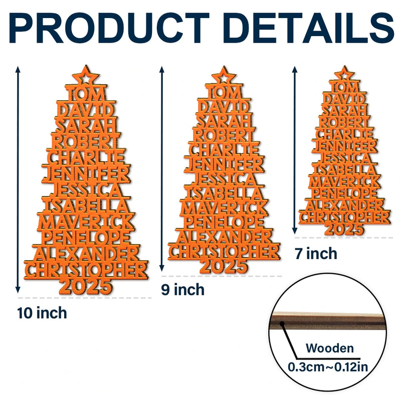 Christmas,Top Market - Christmas Tree Family Bestie Coworker Custom Name Up To 17 Names - Personalized Custom Shaped Wooden Ornament