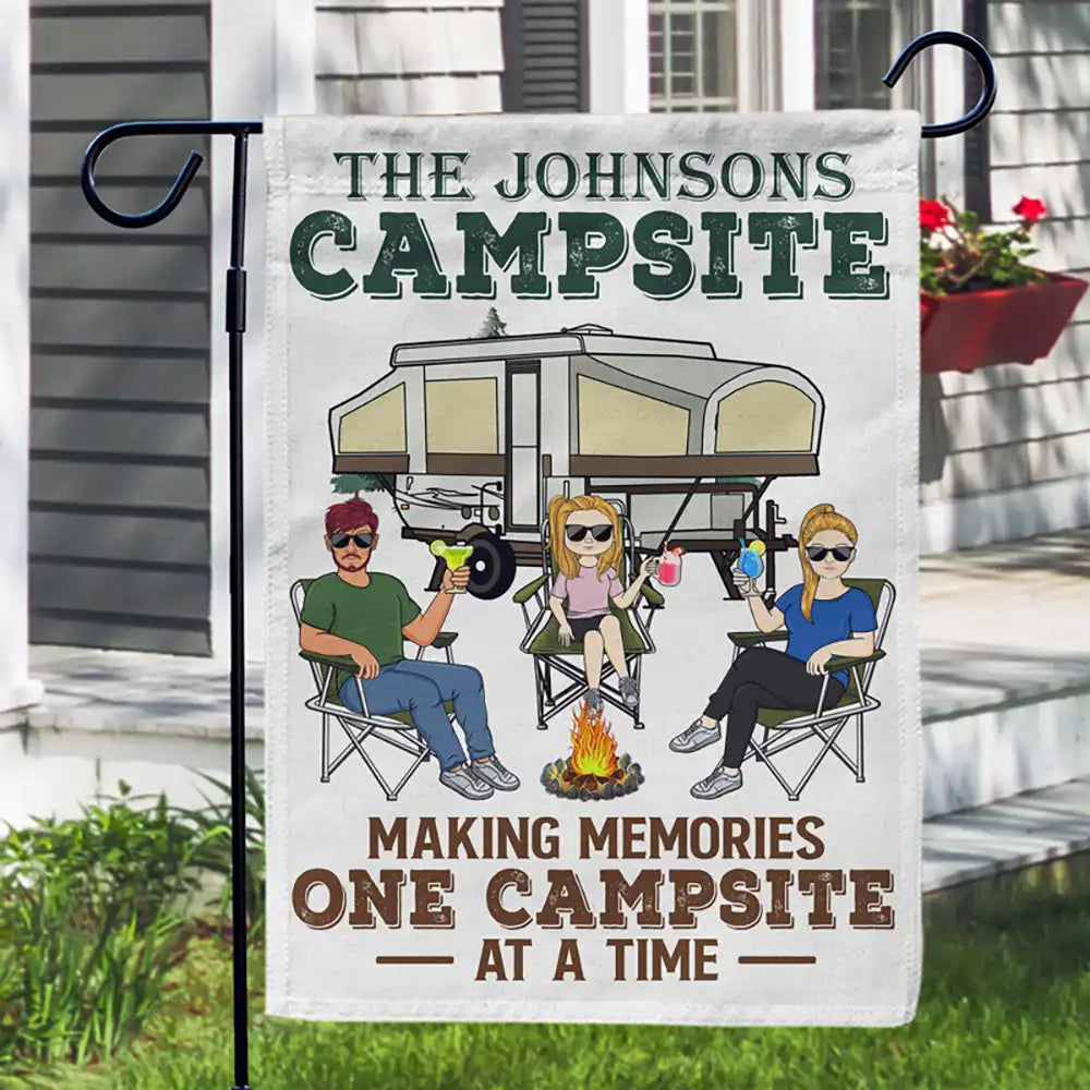 Making Memories One Campsite At A Time Camping Family - Backyard Sign - Personalized Custom Flag