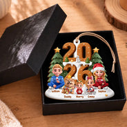 3D Effect Christmas Sitting Family - Personalized Custom Shaped Wooden Ornament