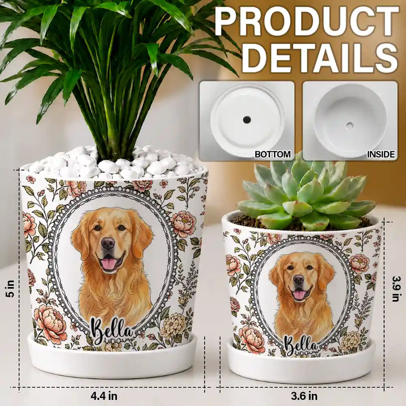 Art Design,Healing,Pet Memorial,Pet Lovers,Memorial,Photo - Vivid Watercolor Art - Custom Photo Vivid Watercolor Art Forever Loved Dog Cat Pet Portrait Toile Remembrance - Personalized Plant Pot
