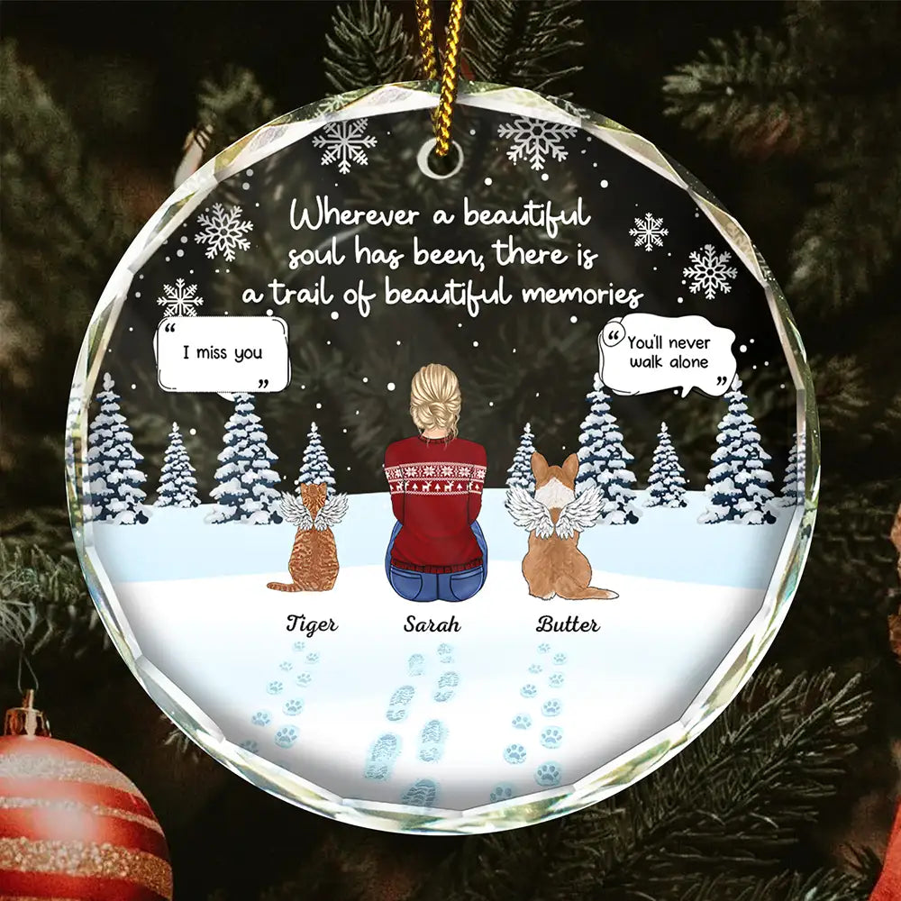 Memorial Dog Cat Beautiful Soul Beautiful Memories - Personalized Circle Glass Ornament