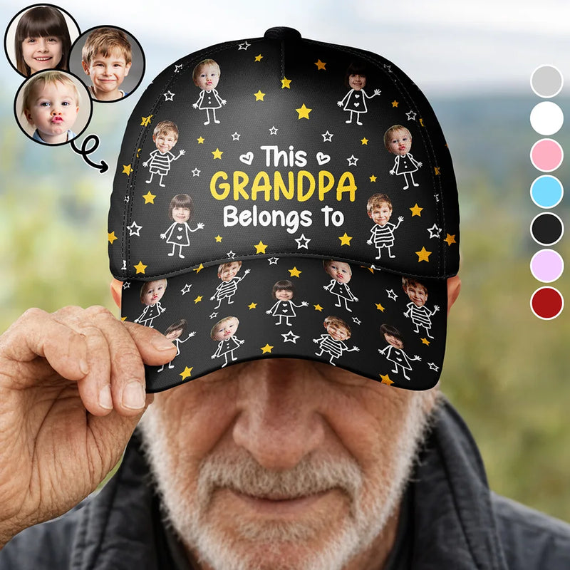 Gift For Grandma,Gift For Mother,Love,Stick Figure - Custom Photo This Grandpa Grandma Dad Mom Belongs To Kids Pet - Personalized Classic Cap