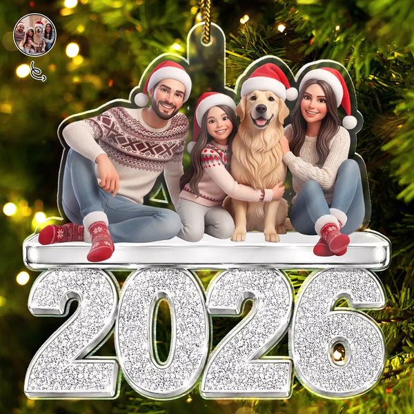 Art Design,Christmas,Cozy,Family,Photo - Toybox Figure - Custom Photo Toybox Figure Christmas Family Siblings Friends Glitter Effect - Personalized Custom Shaped Acrylic Ornament