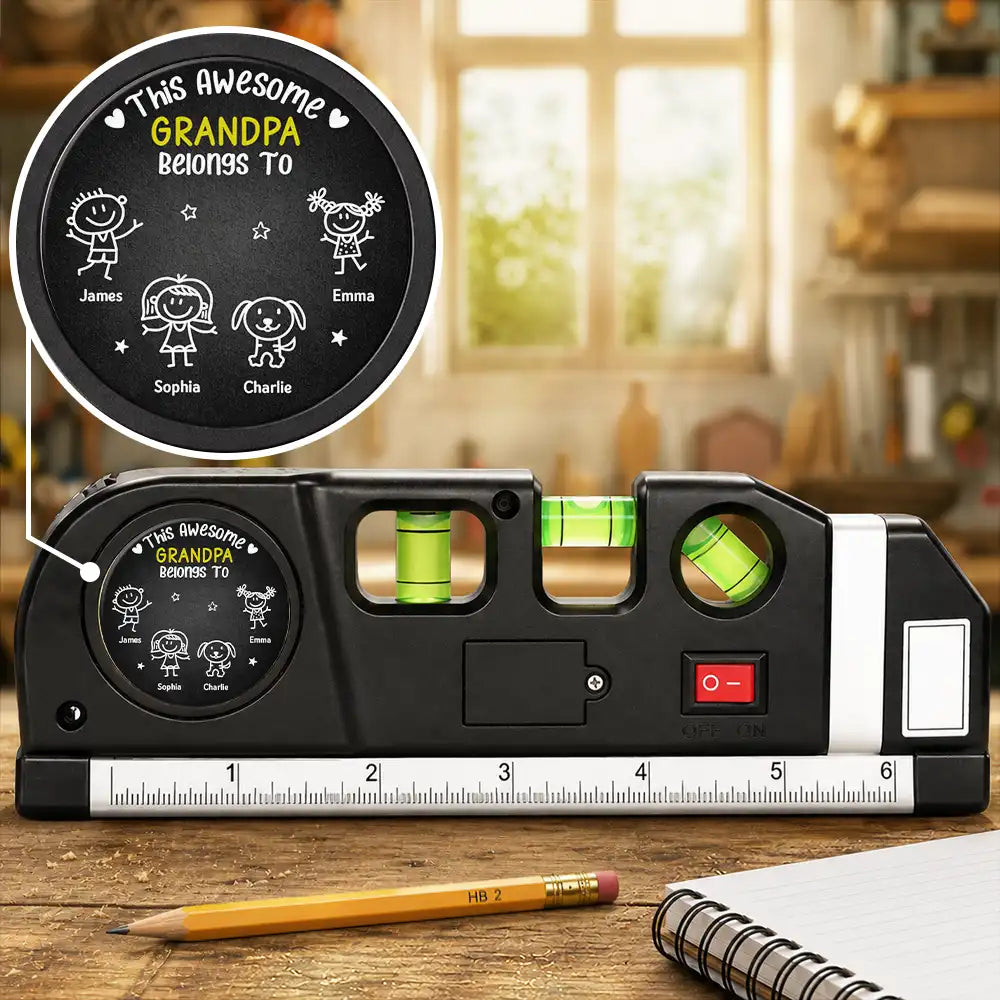 This Awesome Grandpa Belongs To Gift For Men Grandfather Daddy Uncle - Personalized Laser Level Tool