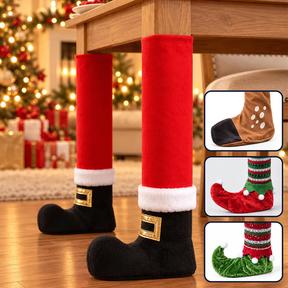 Christmas,Gift For Yourself,Gifts For Her,Gifts For Him,Indoor Decor,No Custom,Playful - Christmas Home Decor, Dining Room Gift For Family - Santa, Reindeer, Elf Boot Furniture Leg Cover