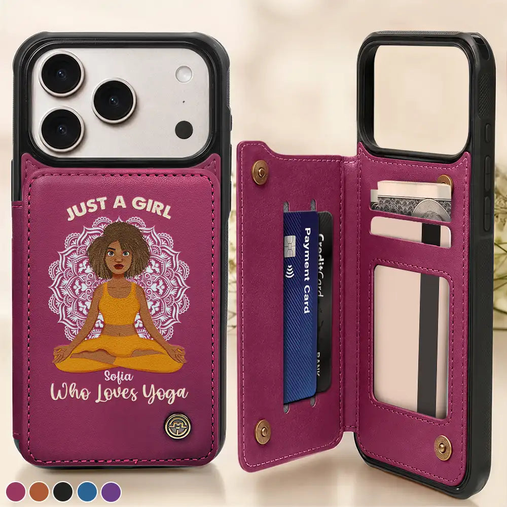 Just A Girl Who Loves Yoga - Personalized Leather Flip Wallet Phone Case