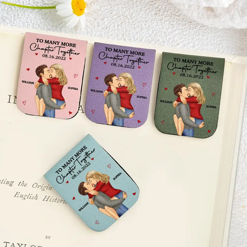 Beaucoup plus de chapitres ensemble, couple anniversaire, 3e anniversaire - Marque-page magnétique en cuir personnalisé