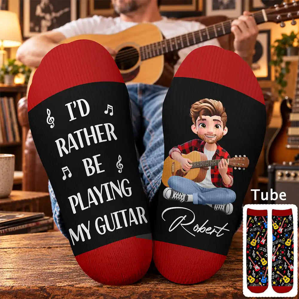 Gift For Guitar Lovers - Personalized I'd Rather Be Playing My Guitar Socks