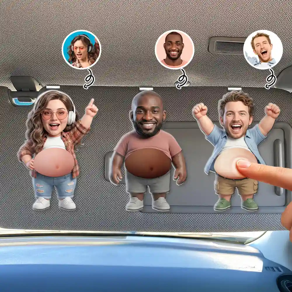 Custom Photo Funny Belly Character Family Member - Personalized Squishy Acrylic Car Visor Clip