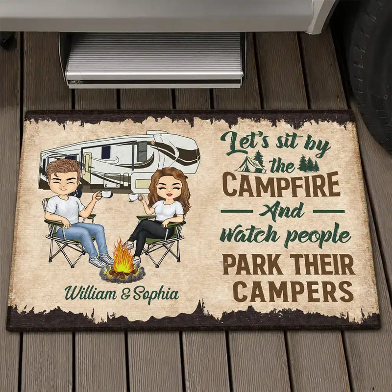 Let's Sit By The Campfire Husband Wife Camping - Couple Gift - Personalized Custom Doormat