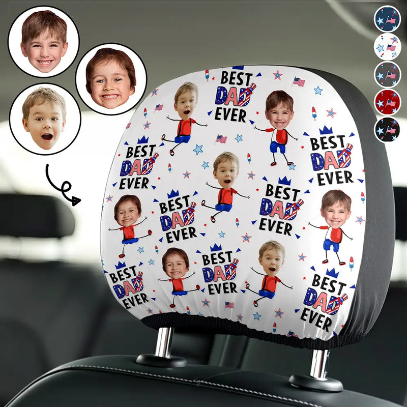 Gift For Father,Gift For Grandpa,Independence Day,Gift For Mother,Gift For Grandma,Photo,Icon,Humorous - Custom Photo Stars & Stripes Best Mom Dad Grandma Grandpa Ever - Personalized Car Headrest Covers