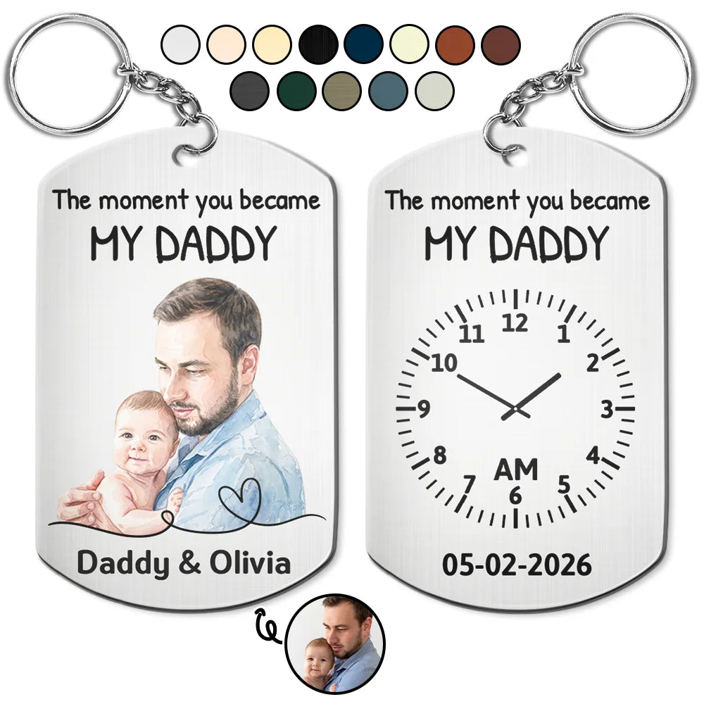 Custom Photo,Gift For Father,New Dad,New baby,Non-Eng,Photo - Watercolor (remove BG),Time-to-Clock,Adorable - Custom Photo Realistic Watercolor Art The Moment You Became My Dad - Personalized Aluminum Keychain