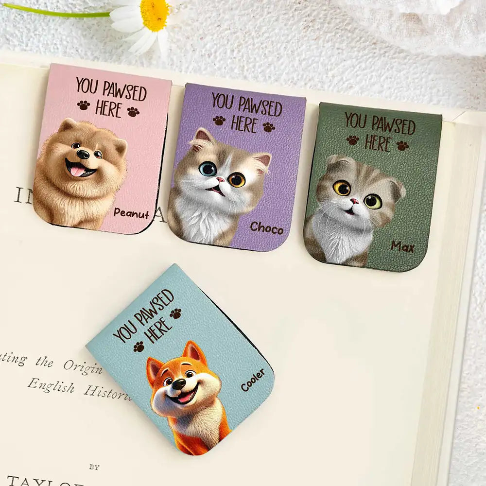 Pet Lovers 3D Effect You Pawsed Here - Personalized Leather Magnetic Bookmark