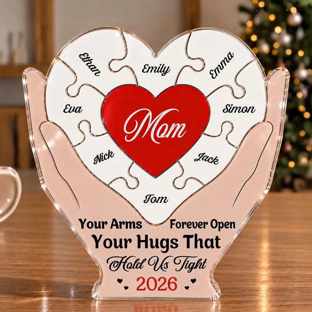 Christmas, Gift For Mother, Gifts For Her, Grateful, Vector - Birthday Christmas Gift For Mom, Bonus Mom - Personalized Hands Hold Heart Shaped Acrylic Puzzle