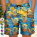 Custom Photo,Art Design,Summer,Top Market,Pet Dad,Pet Lovers,Gift For Father,Playful,Photo - Starry Night  - Custom Photo Starry Night Tropical Pattern Dog Cat Kid - Personalized Unisex Beach Shorts