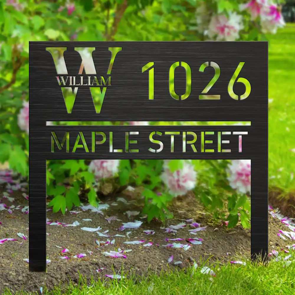 Family, Happy - Welcome House Address Number Sign - Personalized Metal Garden Stake