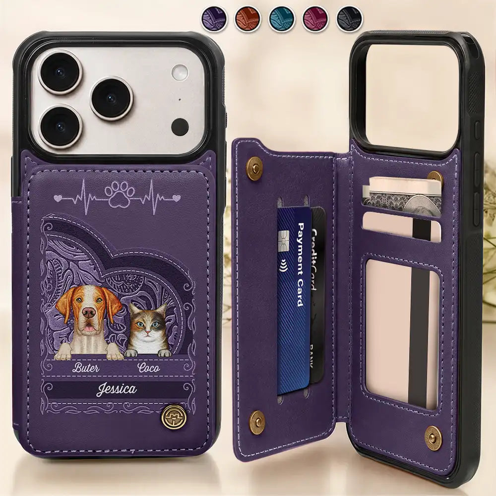 Dog Lovers, Dog Mom - Cute Dogs And Cats Aesthetic Pattern - Personalized Leather Flip Wallet Phone Case
