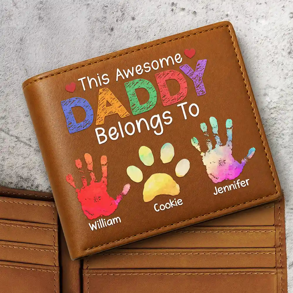 This Awesome Daddy Belongs To - Personalized Leather Wallet