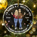 Christmas,Gift For Bestie,Happy - Right In The Throat Funny Besties - Personalized Circle Glass Ornament