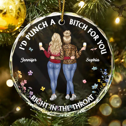 Right In The Throat Funny Besties - Personalized Circle Glass Ornament