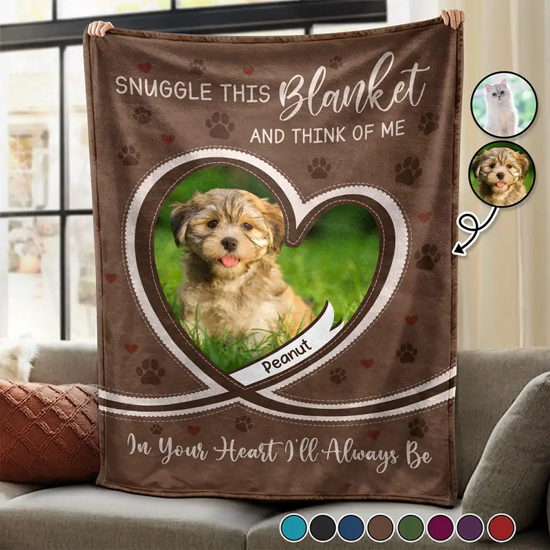 Custom Photo Dog Cat Pet Memorial Snuggle This Blanket And Think Of Me - Personalized Fleece Blanket, Sherpa Blanket