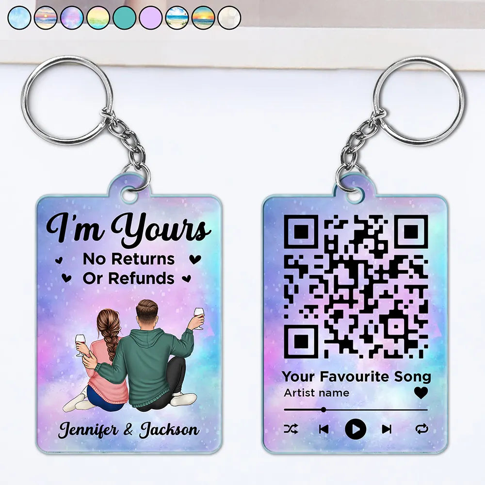 Gift For Couples,Gift For Husband,Gift For Wife,Gift For Boyfriend,Gift For Girlfriend,Happy,Non-Eng,QR Code,Vector,Romantic - Couple Favourite Song I'm Yours No Returns - Gift For Couples - Personalized Acrylic Keychain