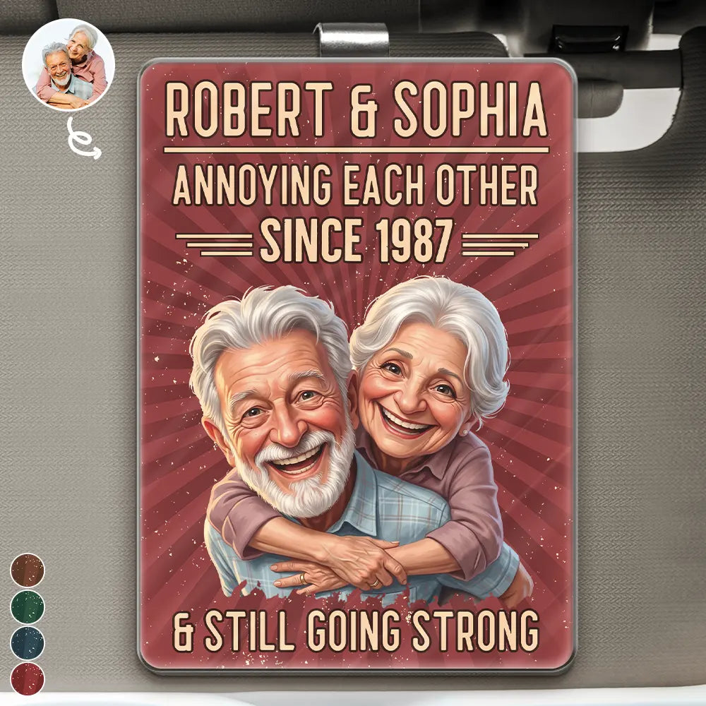 Custom Photo Caricature Vintage Annoying Each Other - Personalized Custom Shaped Acrylic Car Visor Clip