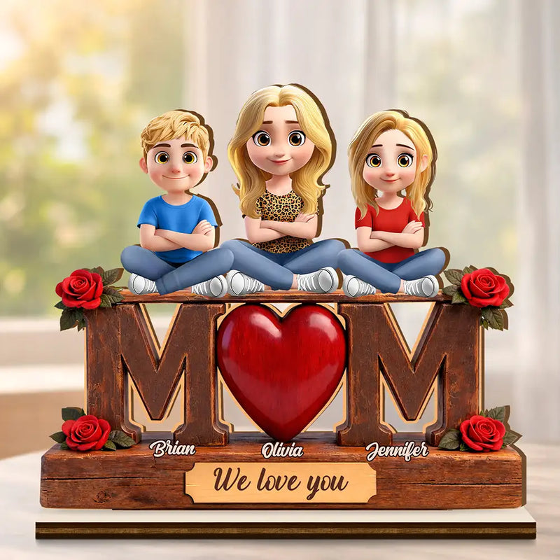 Gift For Mother,Mom - Children,Happ - Mother & Children Forever Linked Together - Personalized Custom Shaped 2-Layered Wooden Plaque