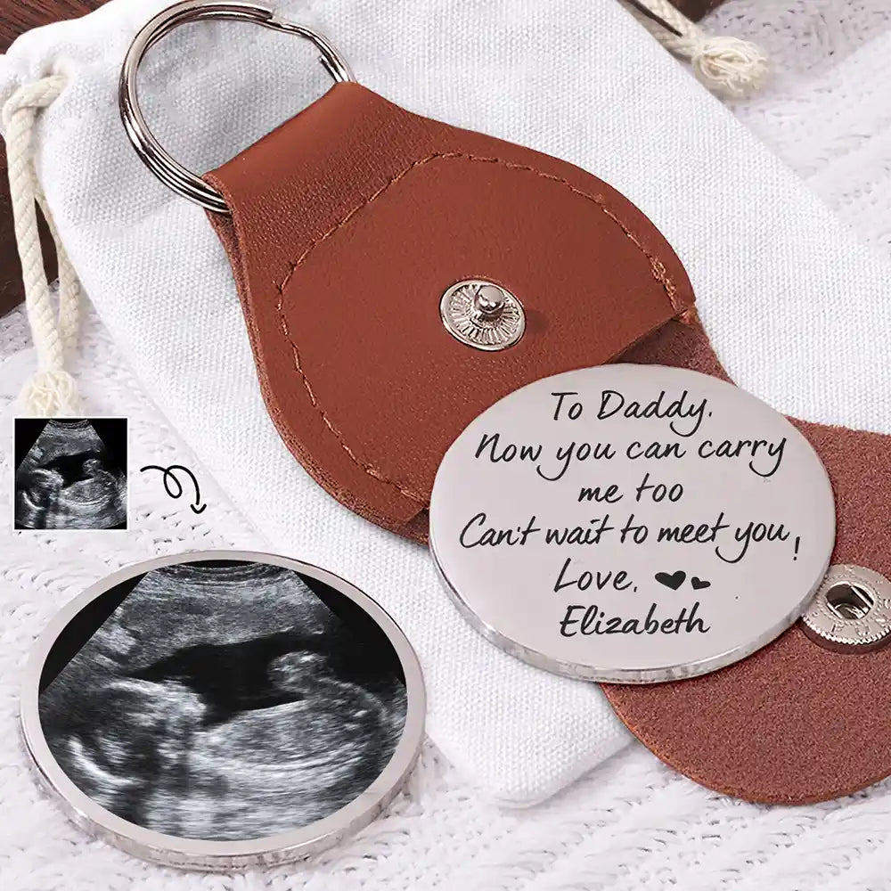 Expecting Dad,Custom Photo,Happy - Custom Photo Dad-to-be Now You Can Carry Me Too Expecting Dad - Personalized Leather Pocket Hug